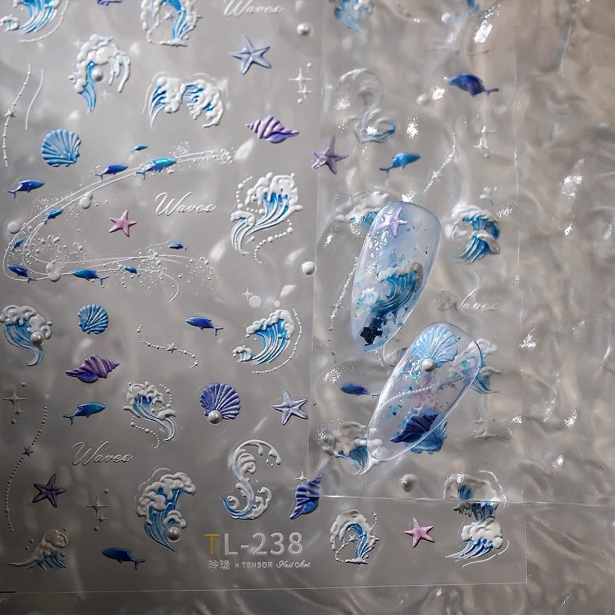 5D Embossed Ocean Life Nail Art Stickers Decals Self Adhesive Seashell Starfish