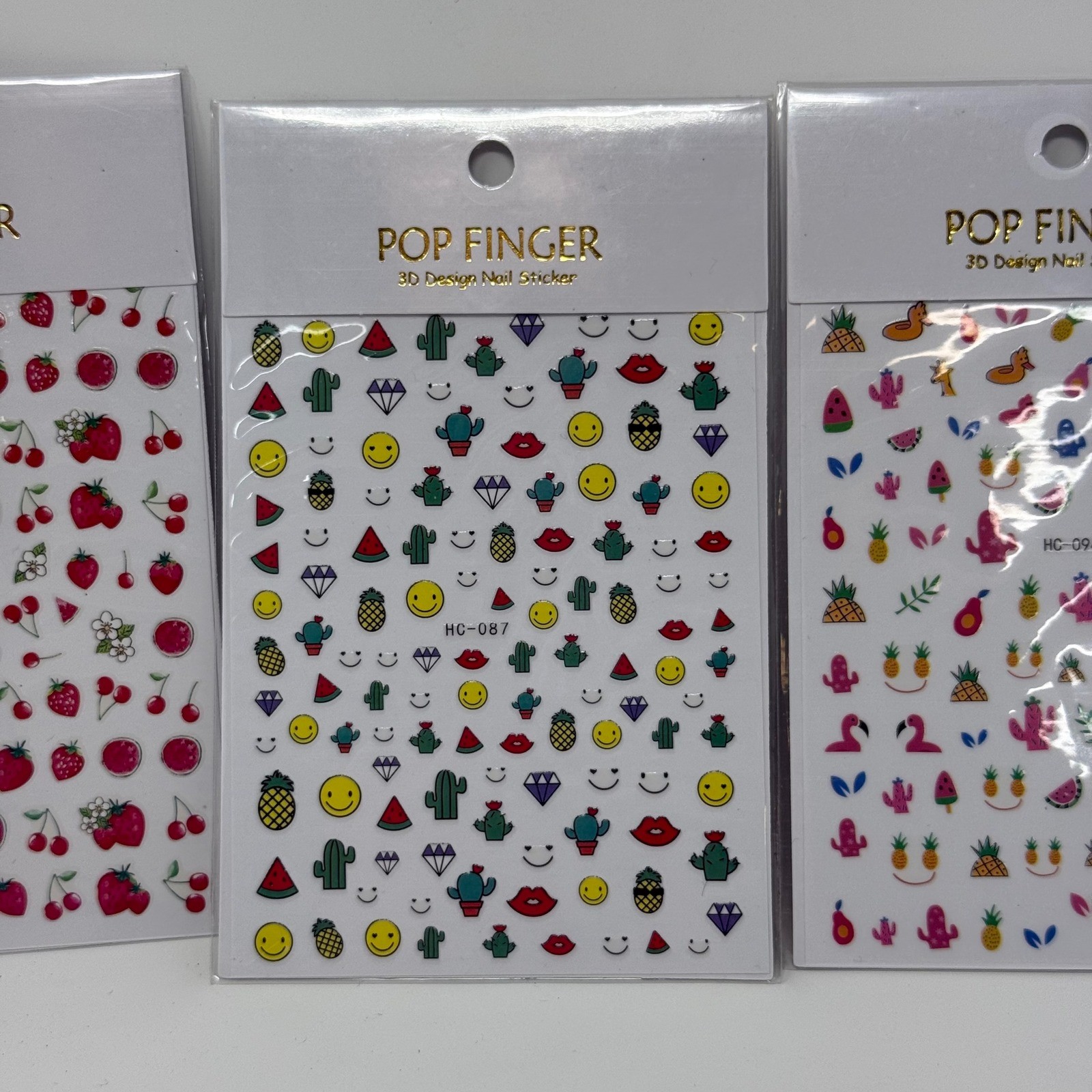 Pop Finger 3D Design Nail Sticker Lot of 10 Sheets Fruit Floral Summer Emoji