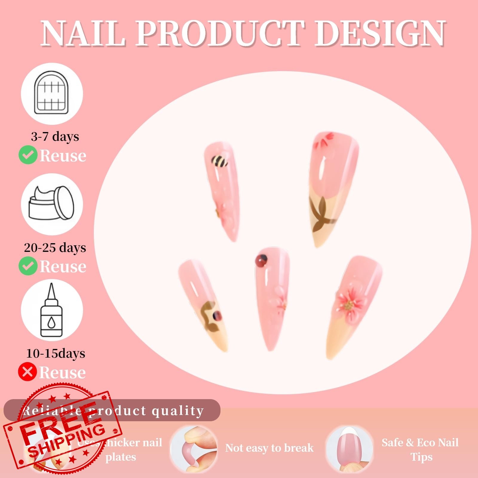 Tephrent Black Lace Almond French Nails