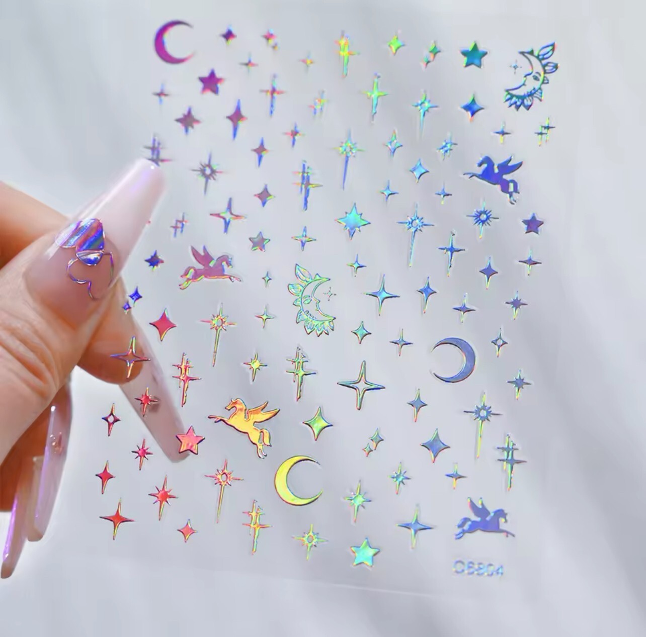 Heart Nail Art Stickers Valentine’s Day Decals Metallic Silver Holo Love Star