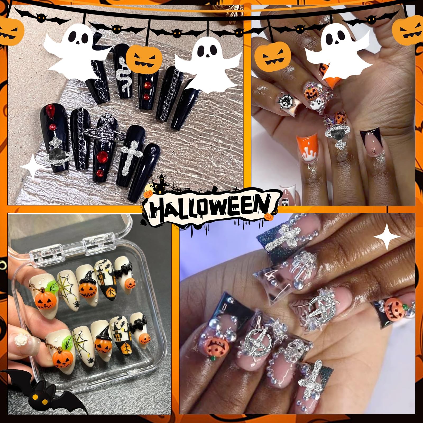 32 Pcs Halloween Nail Charms, 16 Styles Halloween Nail Art Charms Skull Pumpk…