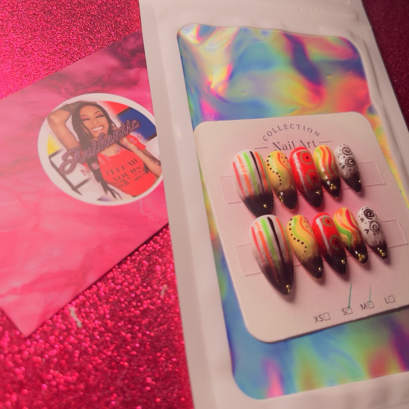 Authentic Nail Arts by Dia Long Almond Press-On Nails Abstract Shiny Full