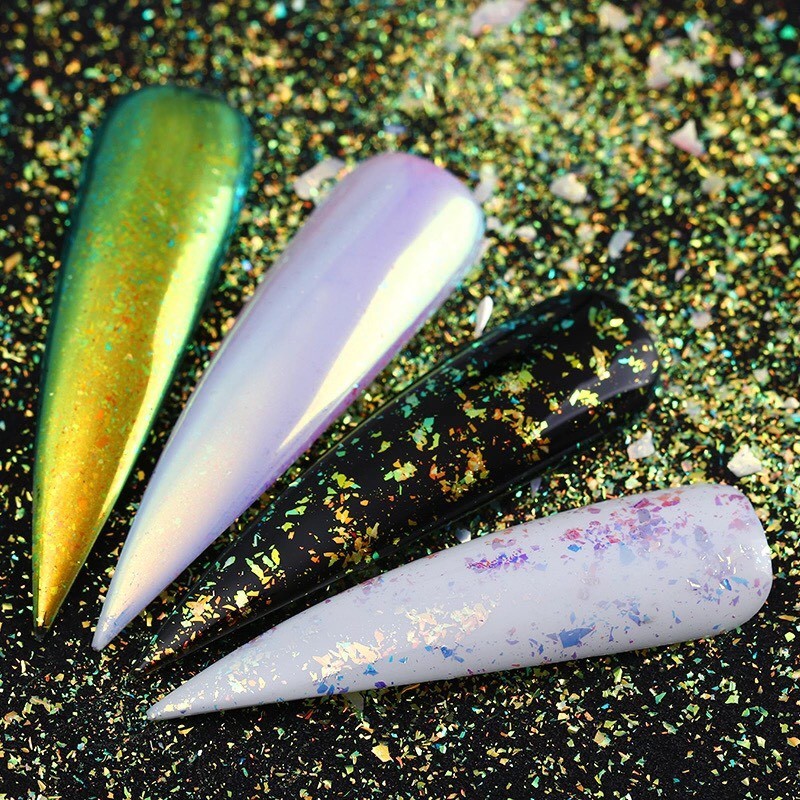 AURORA CHAMELEON FLAKES NAIL POWDER AB Unicorn MIRROR Effect RAINBOW Nails (AF5)