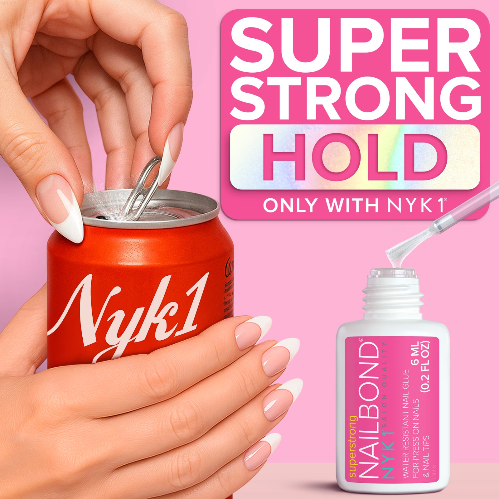 NYK1 NailBond Super Strong Brush On Nail Glue for Press On Nails 6ml 0.2 oz
