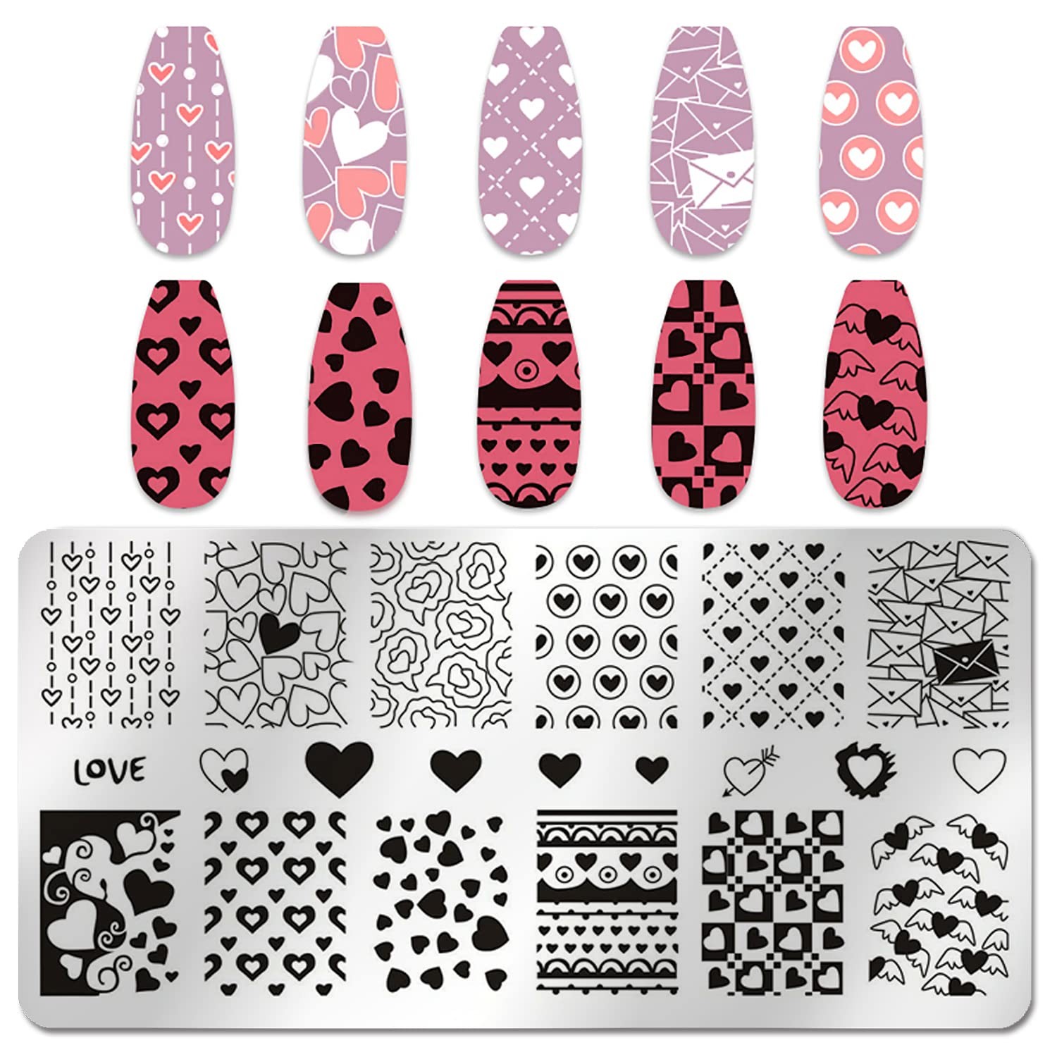 6 Pieces Valentine’s Day Nail Stamp Nail Stamping Plate Holiday Heart Nails D…