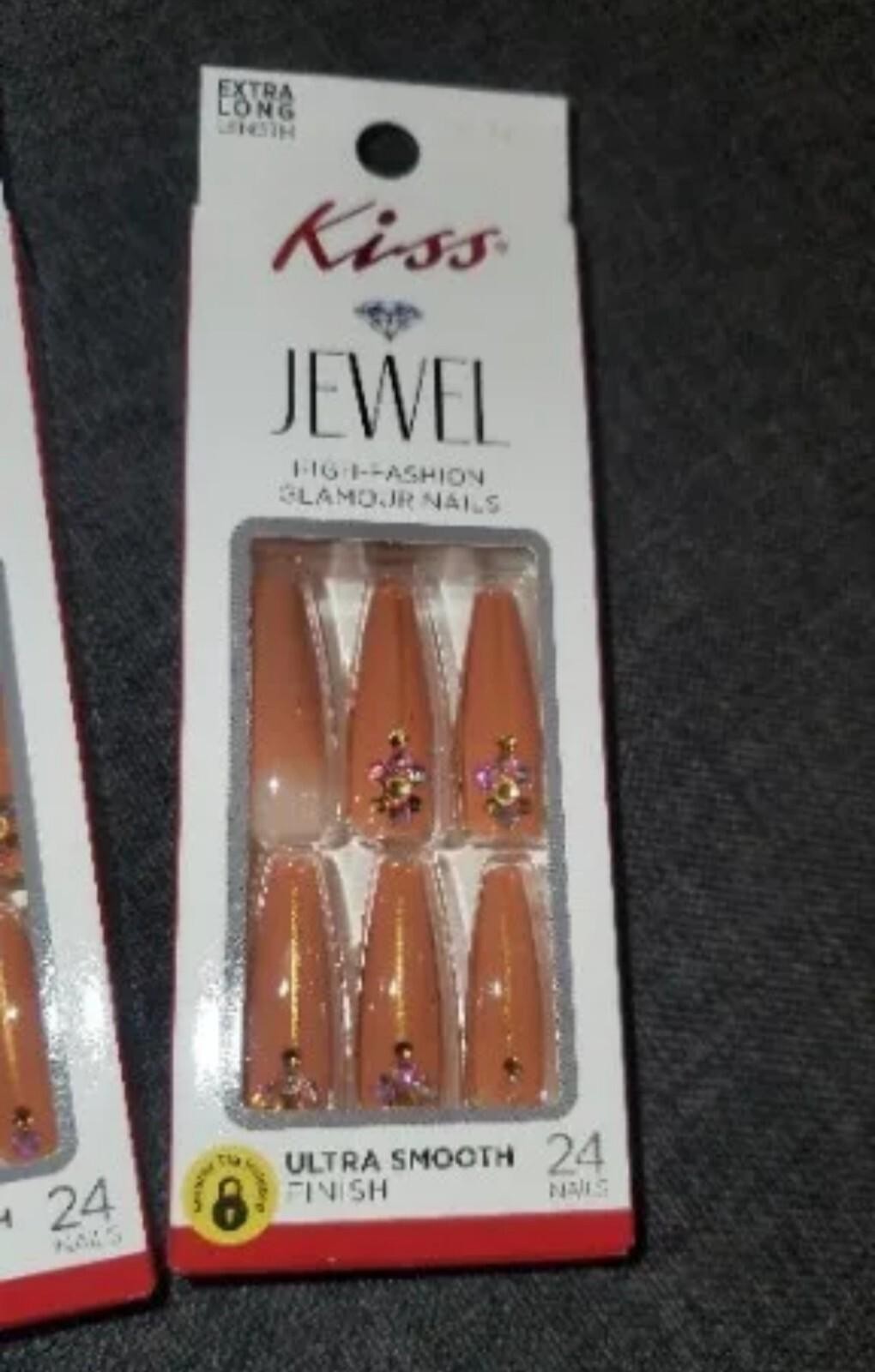 Kiss Jewel Glamour Nails X 2 Pks. 24ea. Extra Long Coffin Gingerbread DKJNS07