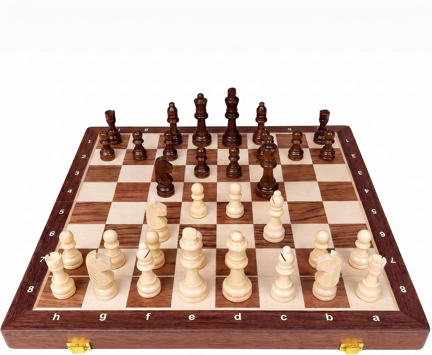 15″ Folding Walnut Chess Set with Storage 15 inches by 15 inches, Walnut/Tan