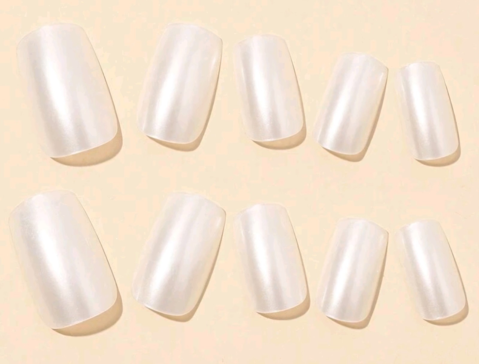 Press-On Nails Pearl White Short/Medium – Coffin Shaped Squared Off Finish