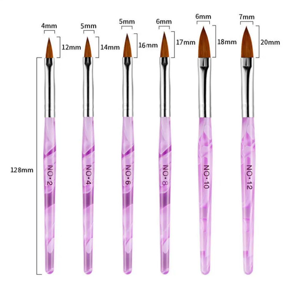 Acrylic Nail Brush Kolinsky Sable Hair 6 Sizes Monomer Powder #2 #4 6 #8 #10 #12