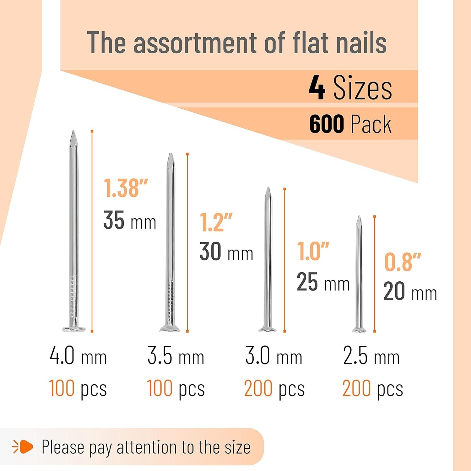 Nail Assortment Kit, 600 Pcs, 4 Sizes, Silver, Small Nails for Hanging Pictur…