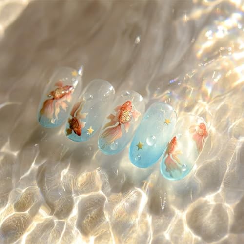 Nail Art Stickers Sparkly Koi Fish Nail Stickers 5D Embossed Cute Star Goldfish