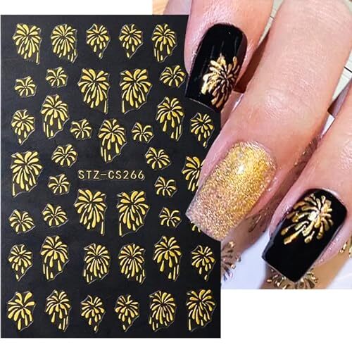 Gold Firework Nail Art Stickers Glitter Firework Nail Decals Shining Bronzing
