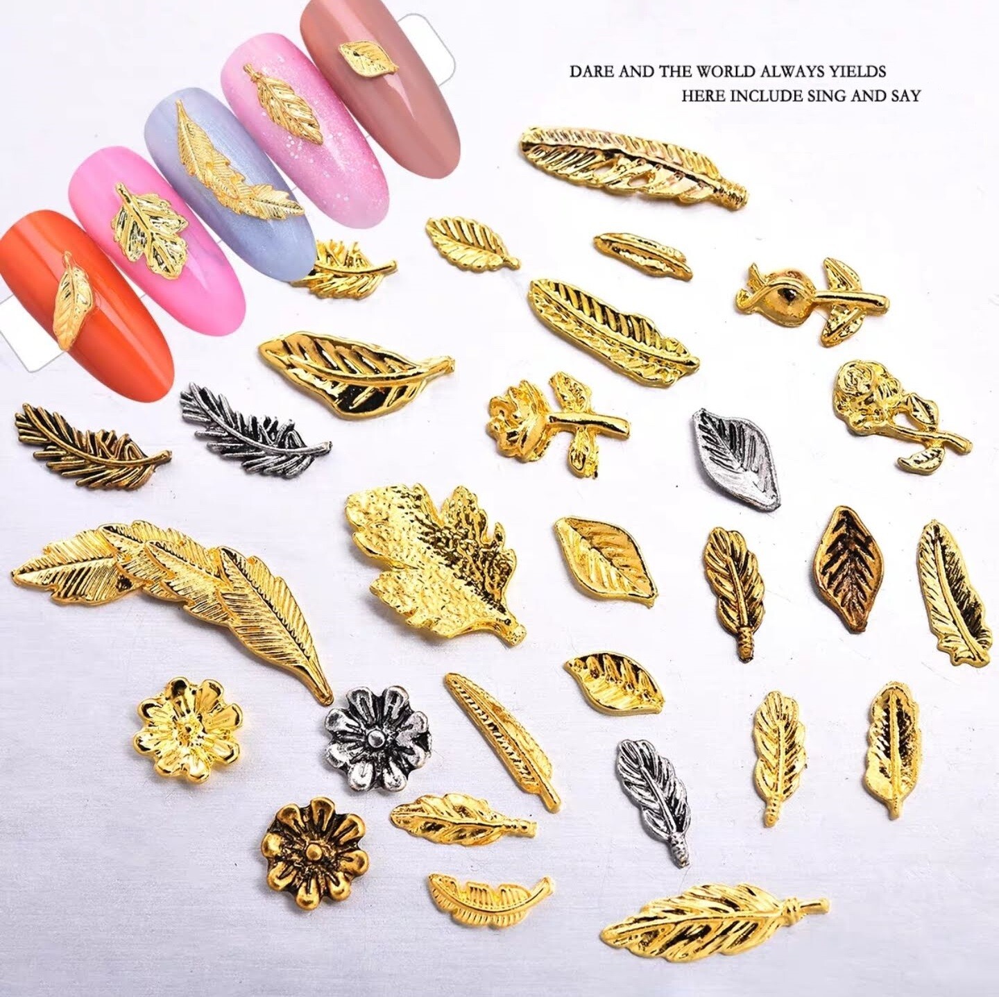 10/20pcs New 3D Gold/Silver Leaf Metel Alloy Charms Nail Art Jewelry Decoration