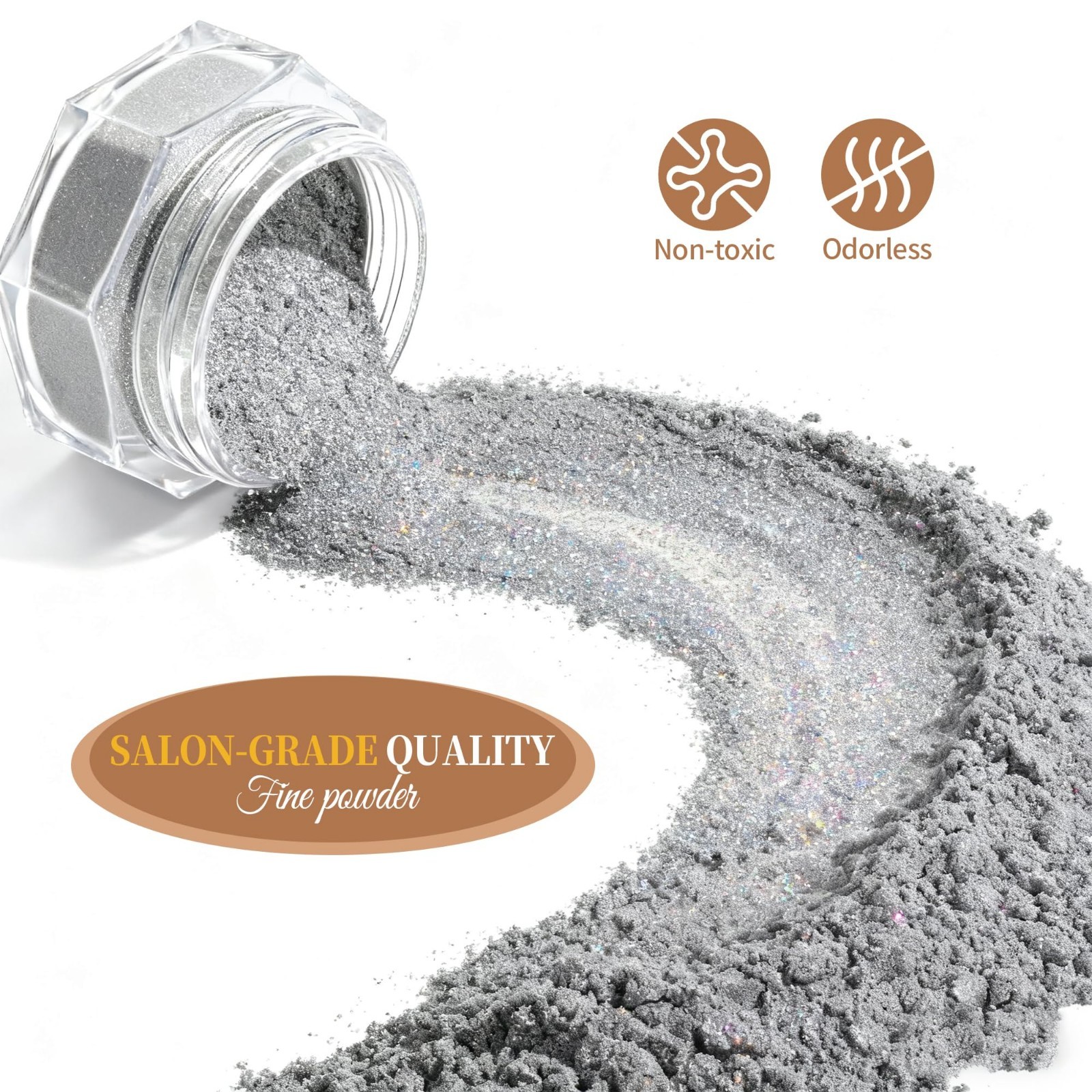 24 Jars Holographic Nail Powder Kit – White Pearl & Gold Mirror Effect for Nail