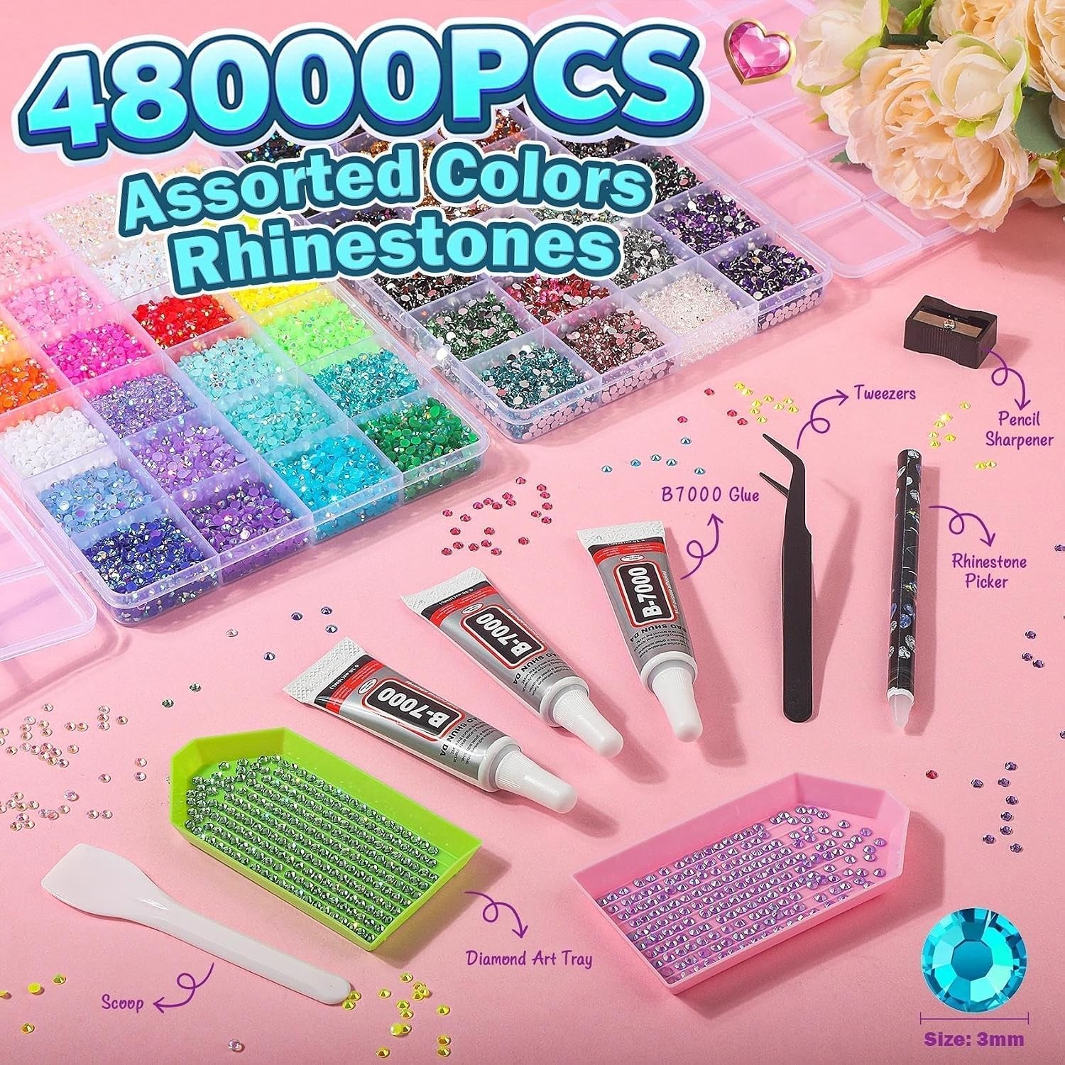 Resin Rhinestones Kit 48000 PCS Colorful DIY Craft Supplies Bedazzling