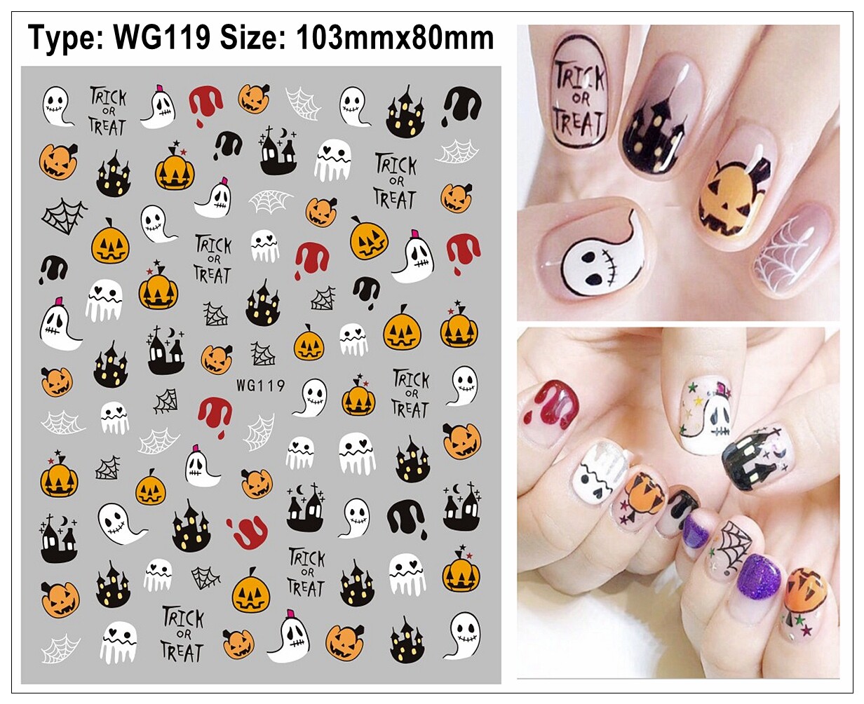 Halloween Nail Sticker Pumpkin Ghost Skull Vampire Evil Eyes Lips Spider Witch
