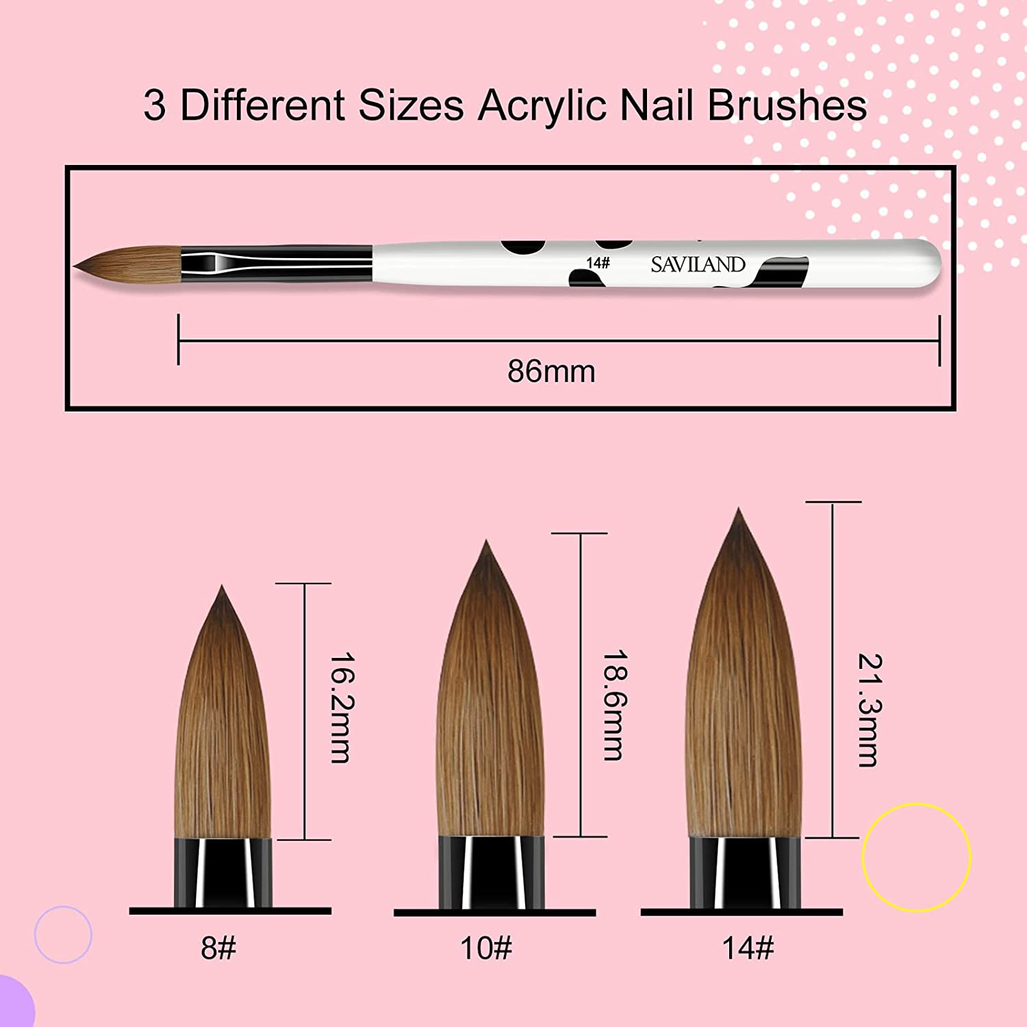 3Pcs Acrylic Nail Brush Set, Size 8/10/14 Kolinsky Acrylic Nail Brushes for Acry