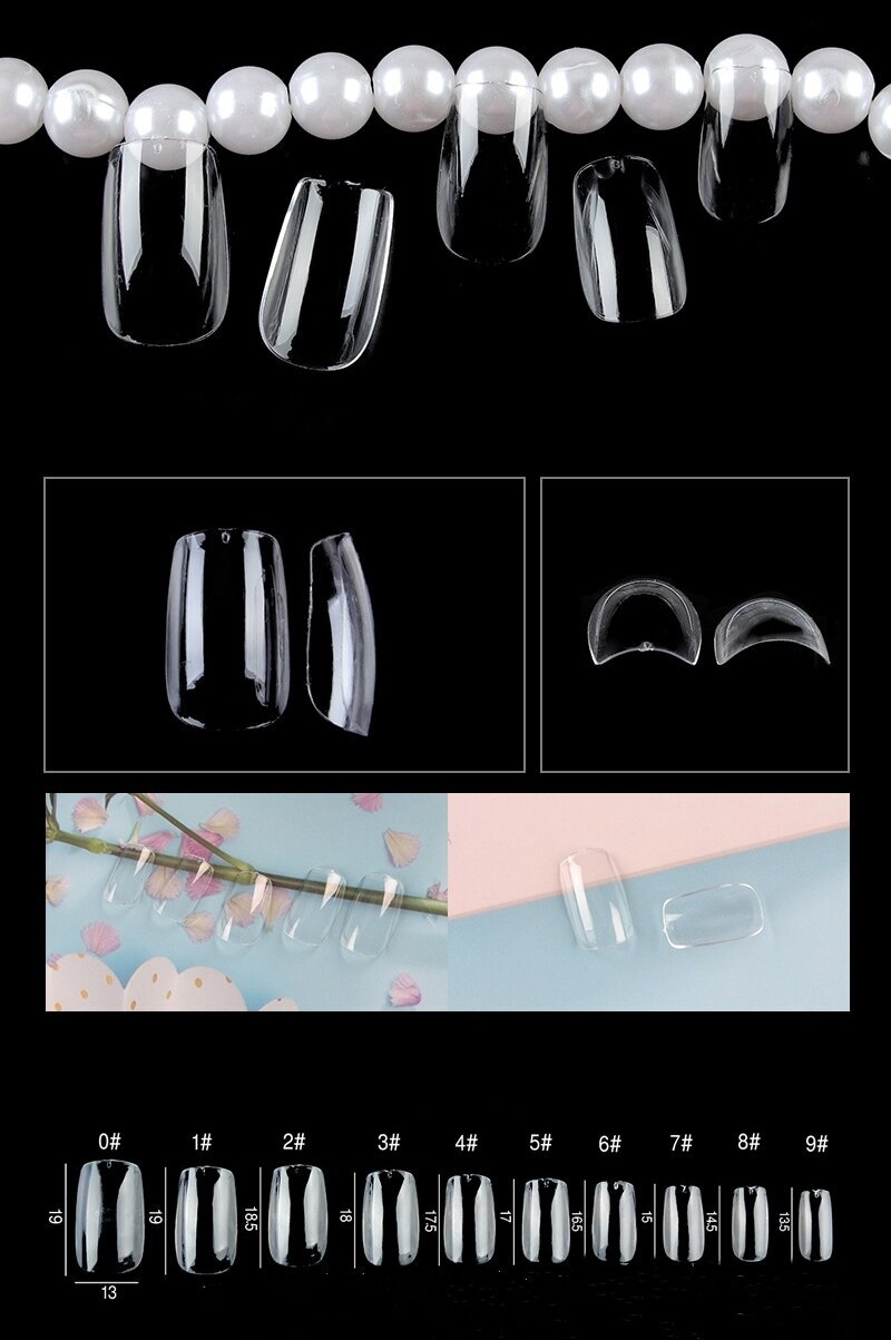 100pcs Full Cover Medium Short Square Oval Gel Press On False Nail Art Tips