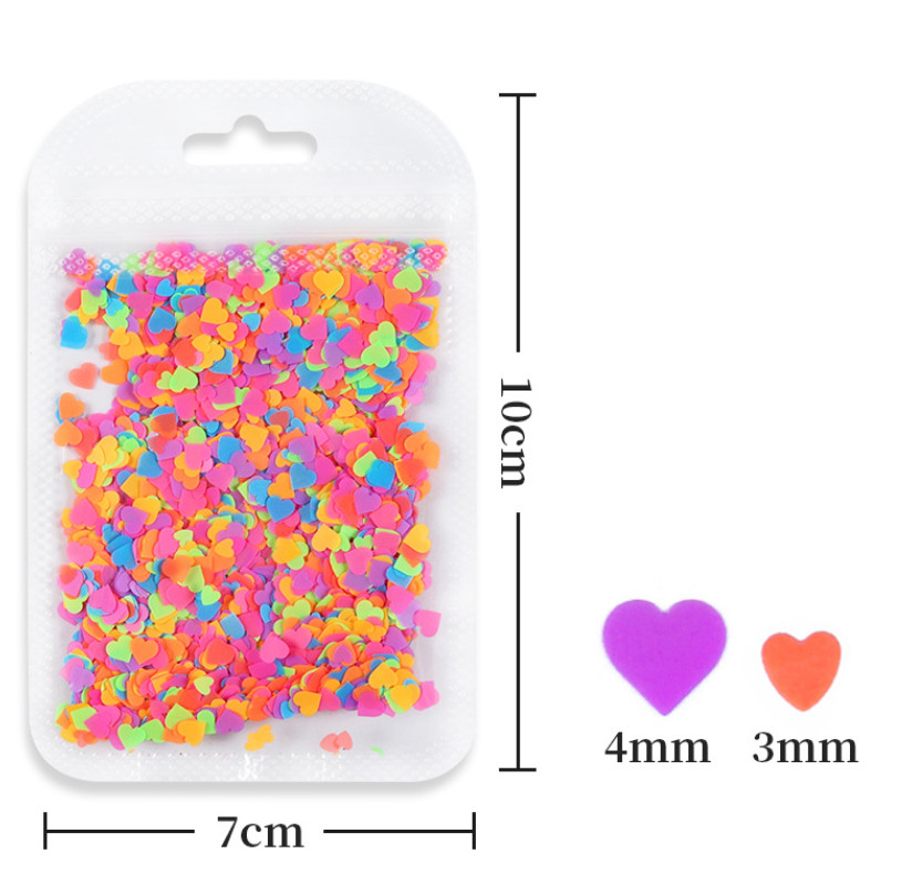 3/4MM Neon Fluorescent Heart Glitter Sequins Manicure Nail Art Stickers 2G NH25