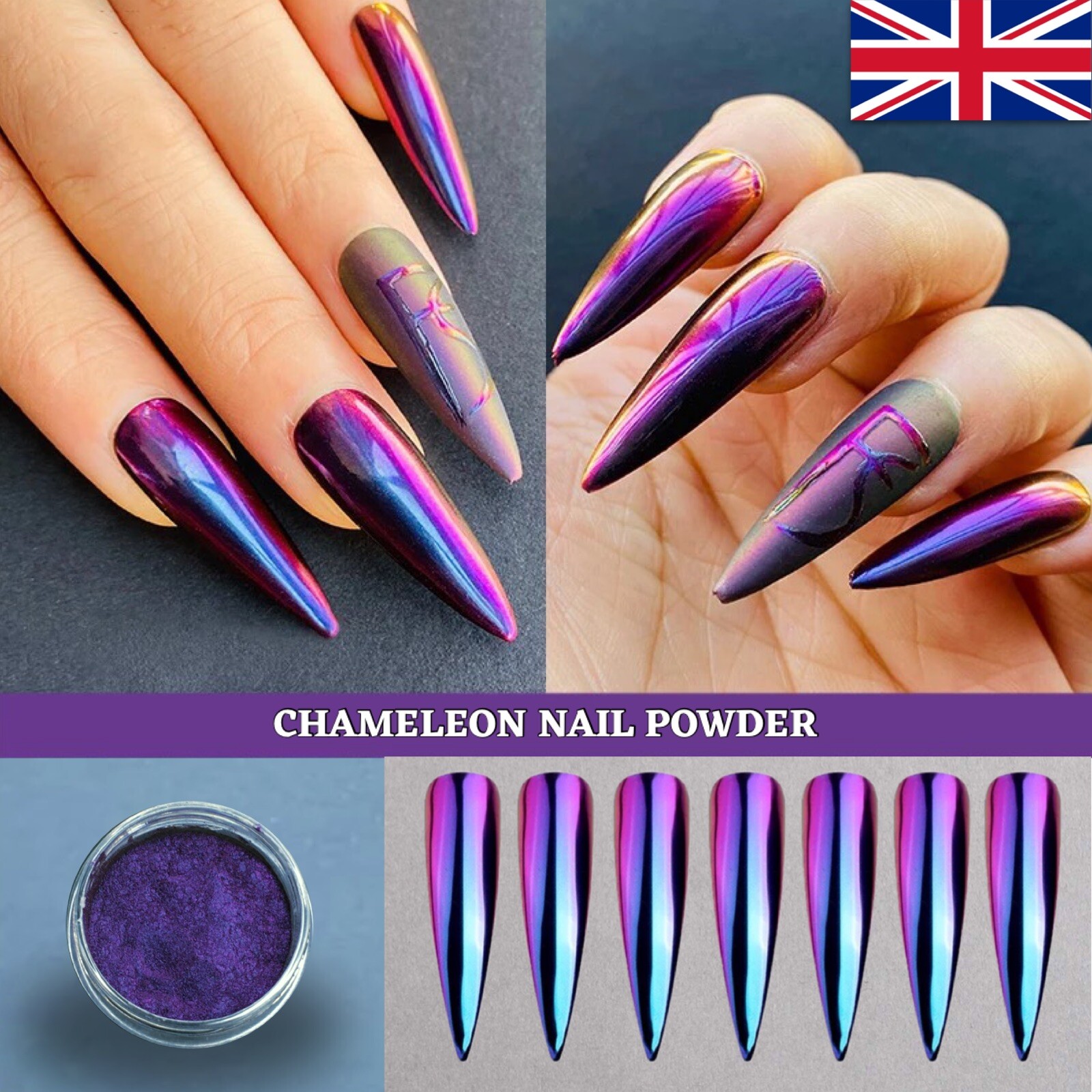New Chameleon Nail Art Mirror Chrome Powder Rainbow Colour Changing Blue Purple