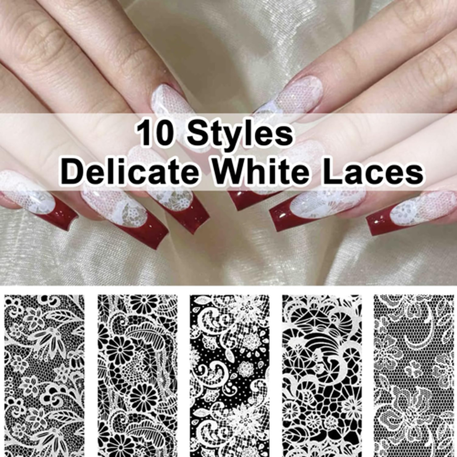 Lace Nail Foil Sheets 20 Rolls Black White Flower Transfer Nail Art Decals