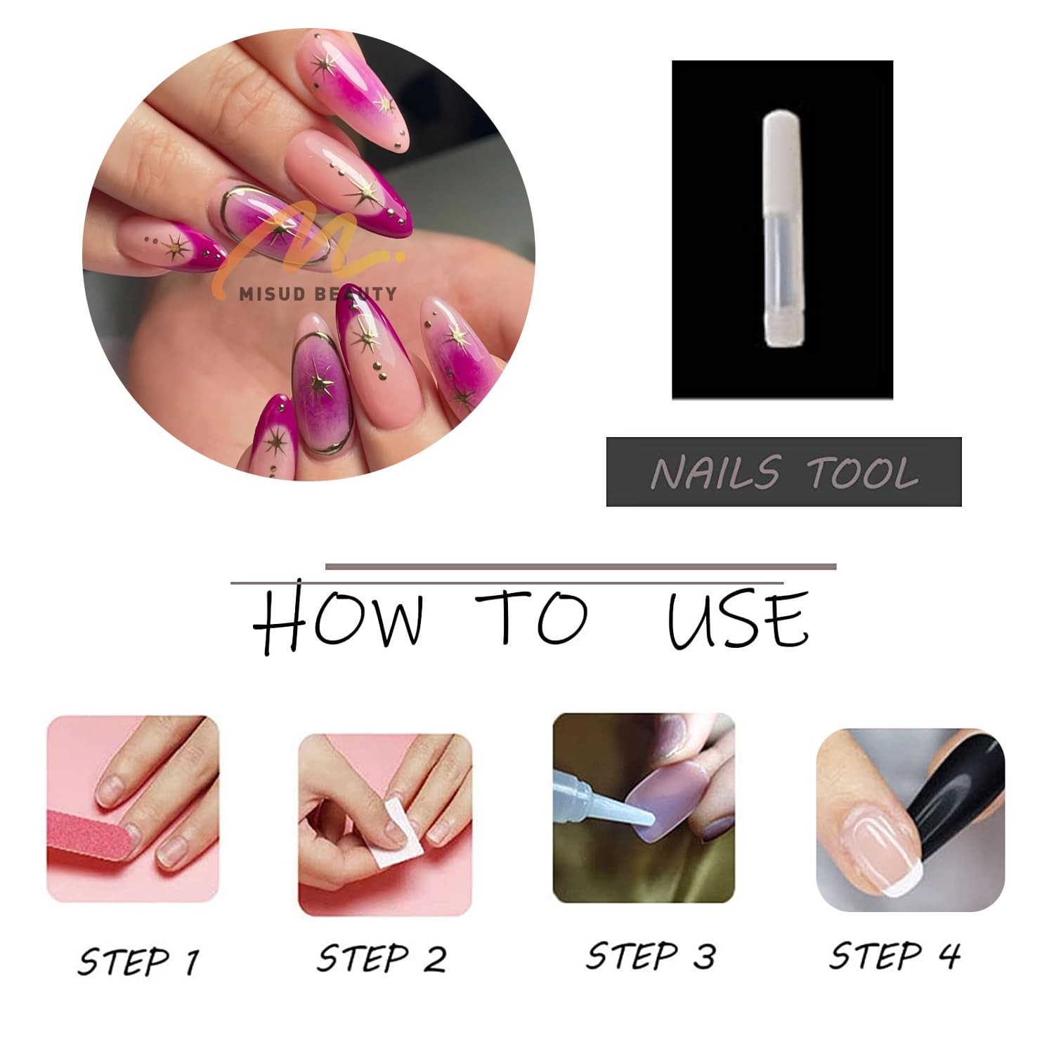 Press on Nails – Medium Almond Fake Nails with Dark Purple French Tip, Acryli…
