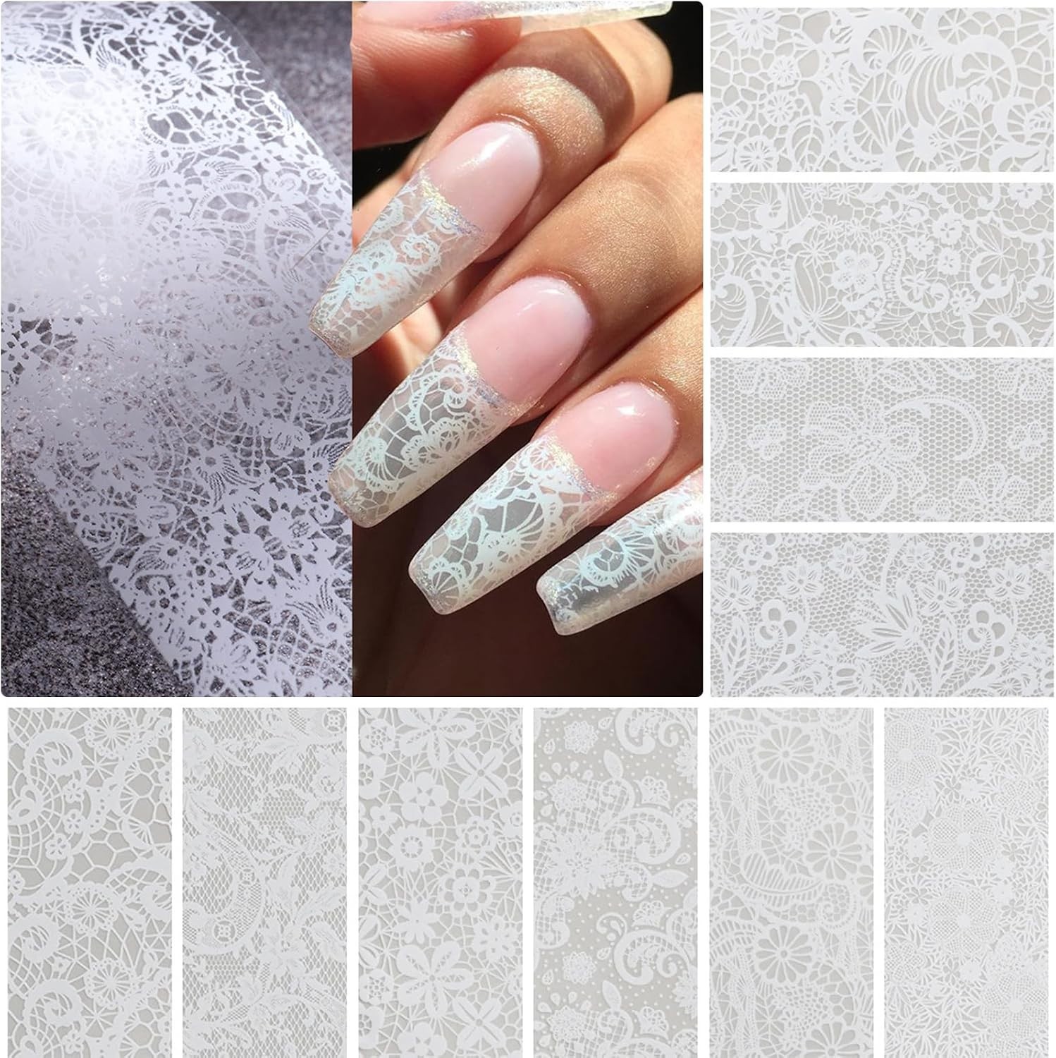 Lace Transfer Nail Foil White and Black Nail Transfer Foil Sticker, Flower Na…