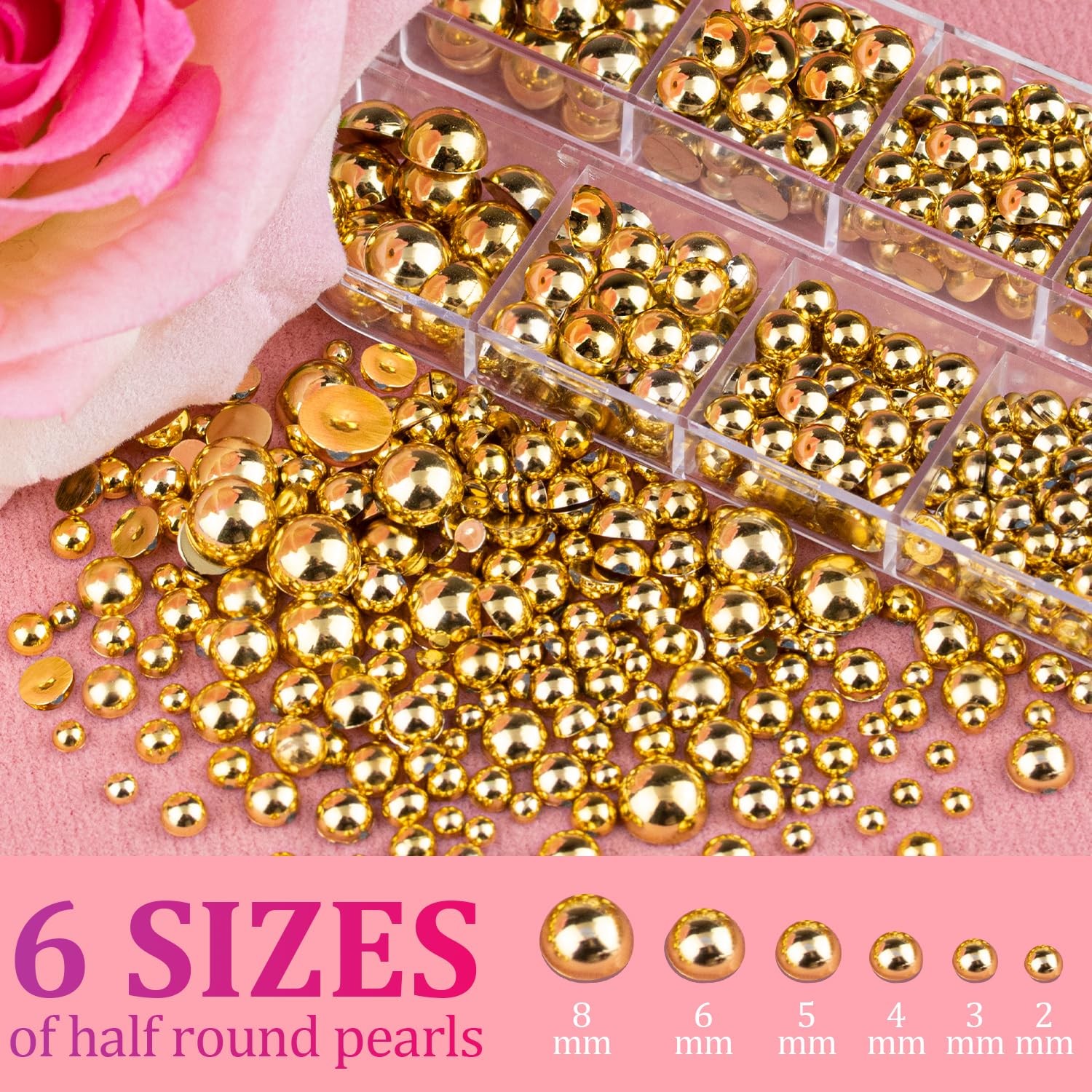 Gold Nail Charms and Gems, Half Round Flatback Pearl Nail Charms, Nail Pearls…