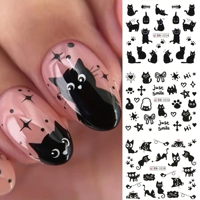 Cute Cat Nail Art Stickers Black Cats Water Transfer Nail Stickers Cat Style-4