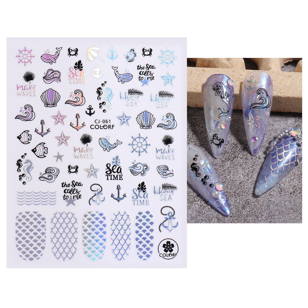 Sea Star Turtle Shell Mermaid Summer Beach Anchor Helm Palm Leaf Nail Sticker