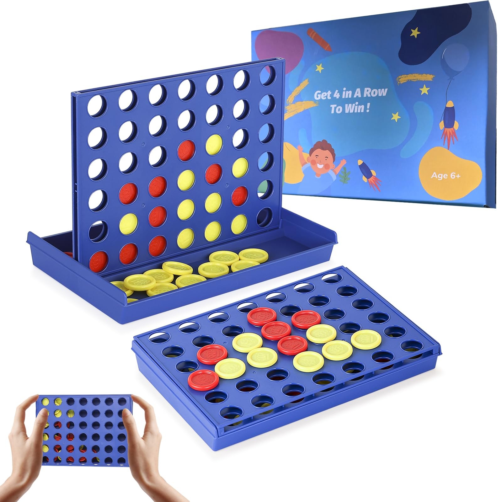 Pedolini 4 in a Row Connect Game Travel Board (Small) Mini Small, Blue