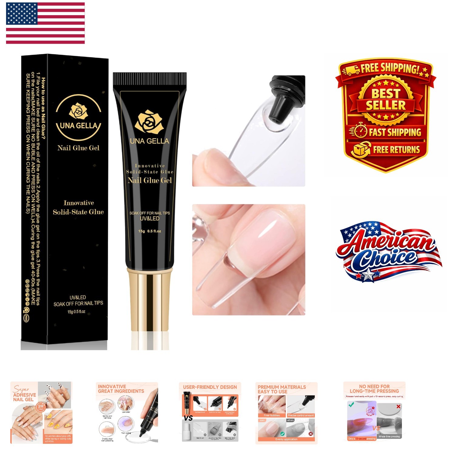 15ml Clear Nail Glue Gel – Easy Apply Solid Adhesive for Press On & Acrylic Tips