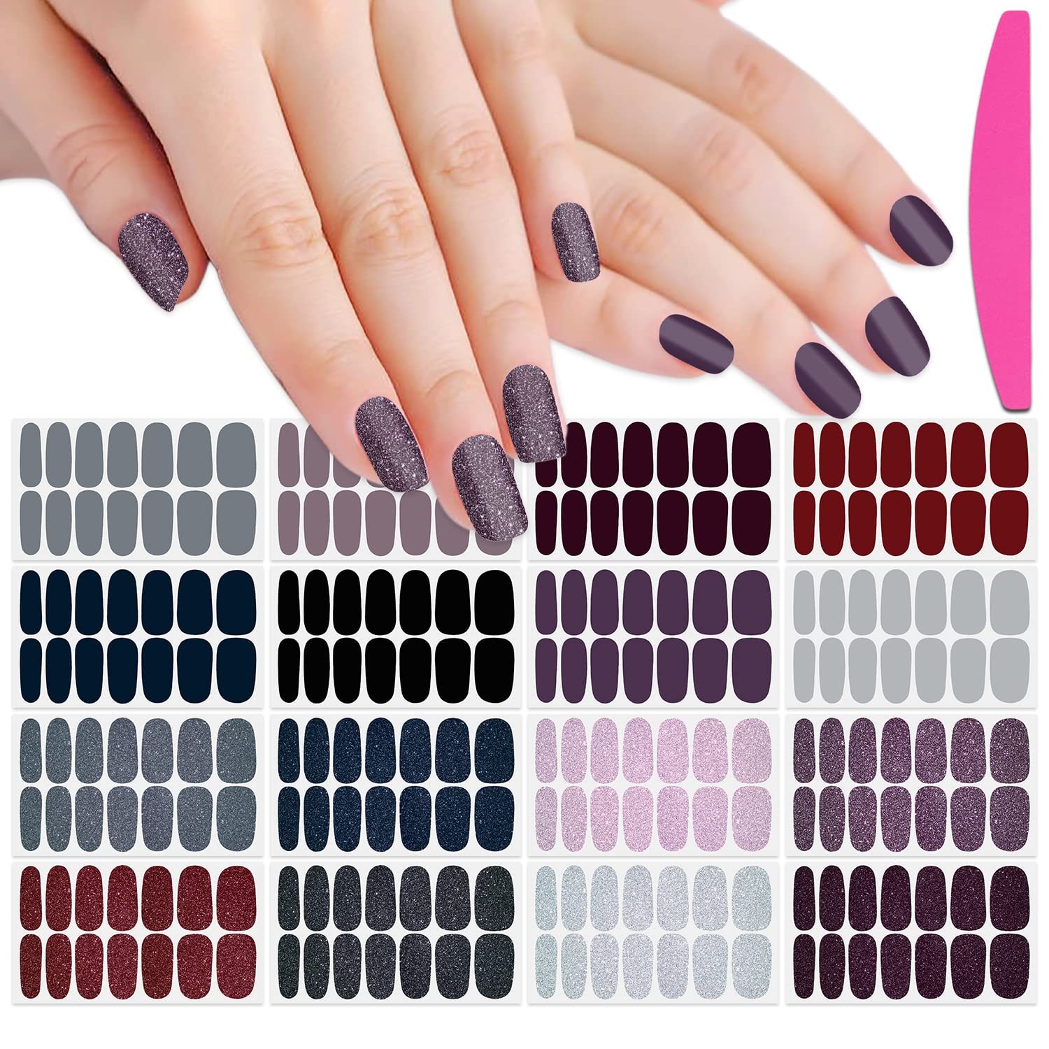 16 Sheets Nail Polish Stickers Full Nail Wraps Solid Color Self Adhesive Nail…