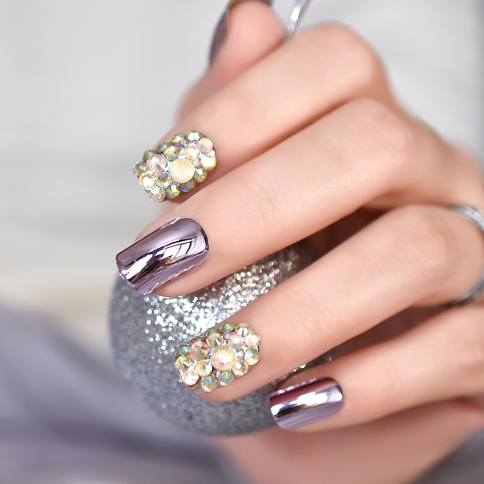 iMABC Luxury Press On Nails With Rhinestones Crystal 27 Piece Set, L5537