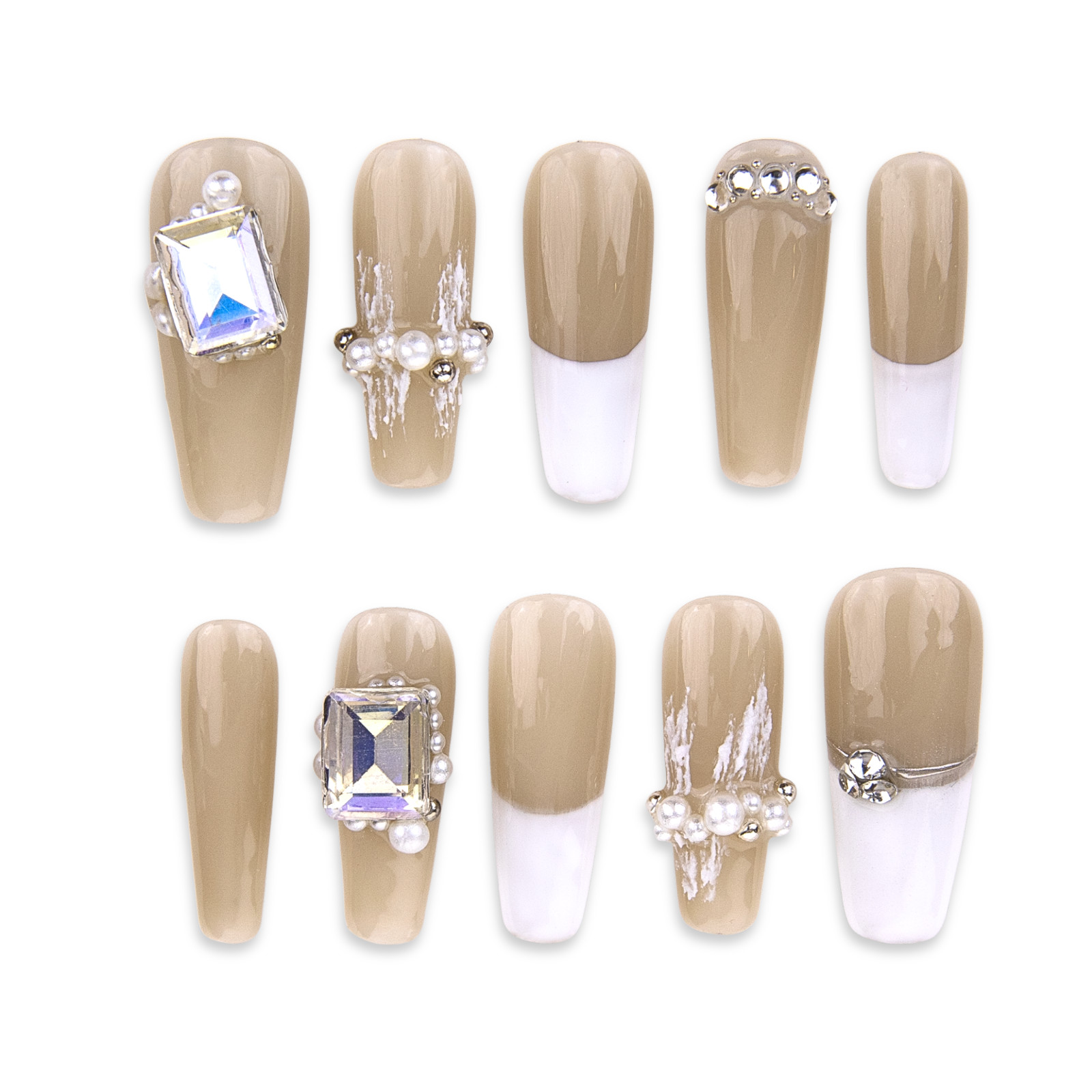 SIYOU | Crystal Coffin French | (Long Coffin) White Press-On Nails (10pc Kit)