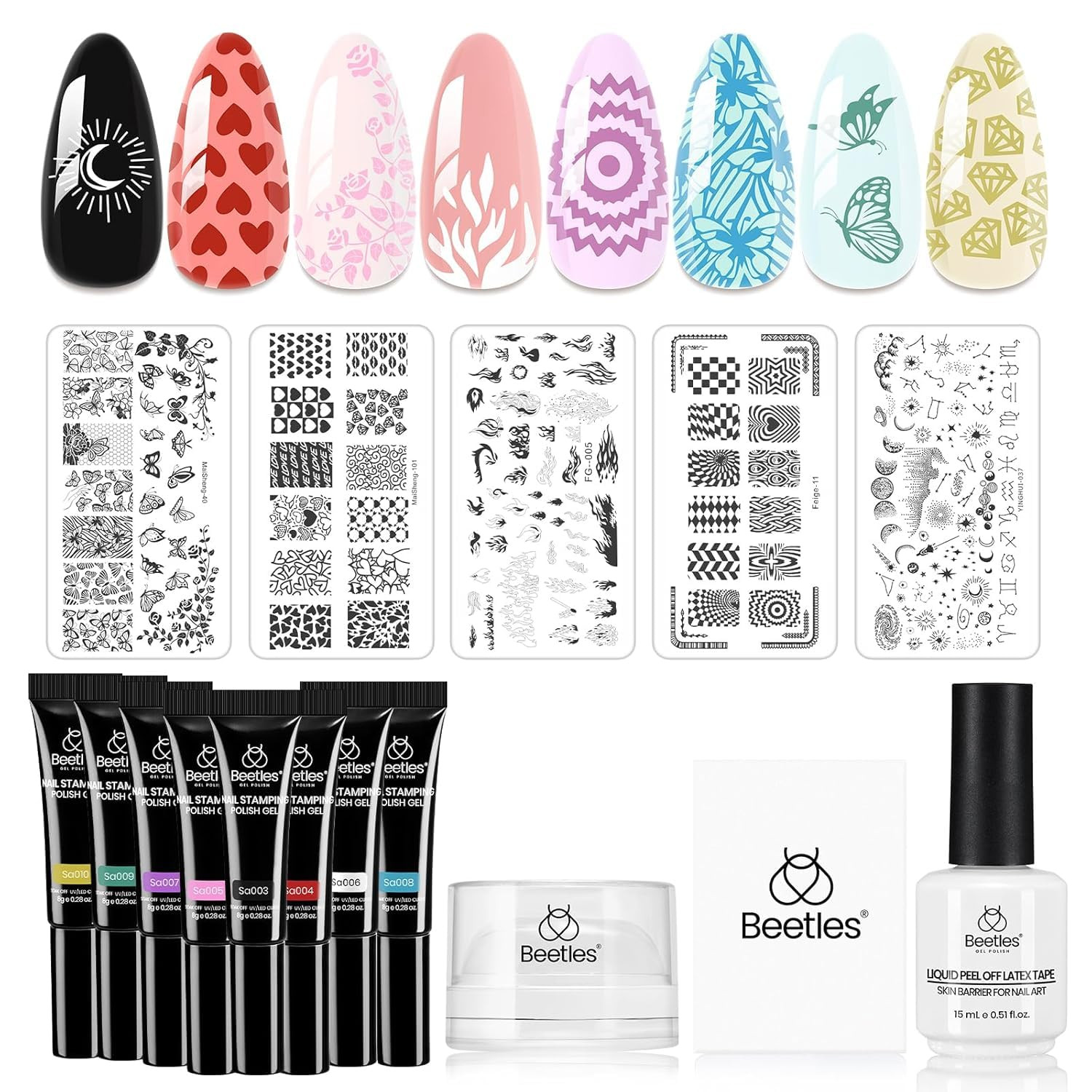 Nail Stamp Gel 16Pcs French Tip Nail Stamp Kit | 8 Colors Stamper Gel Polish, 5