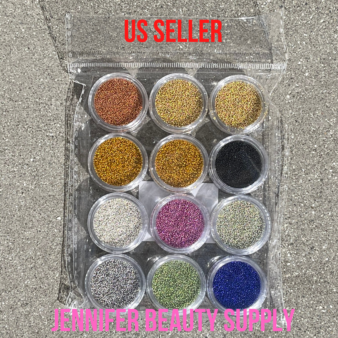 12 POTS GOLD SILVER ASSORT CAVIAR MICRO BEADS NAIL ART ACRYLIC UV 3D DECORATION