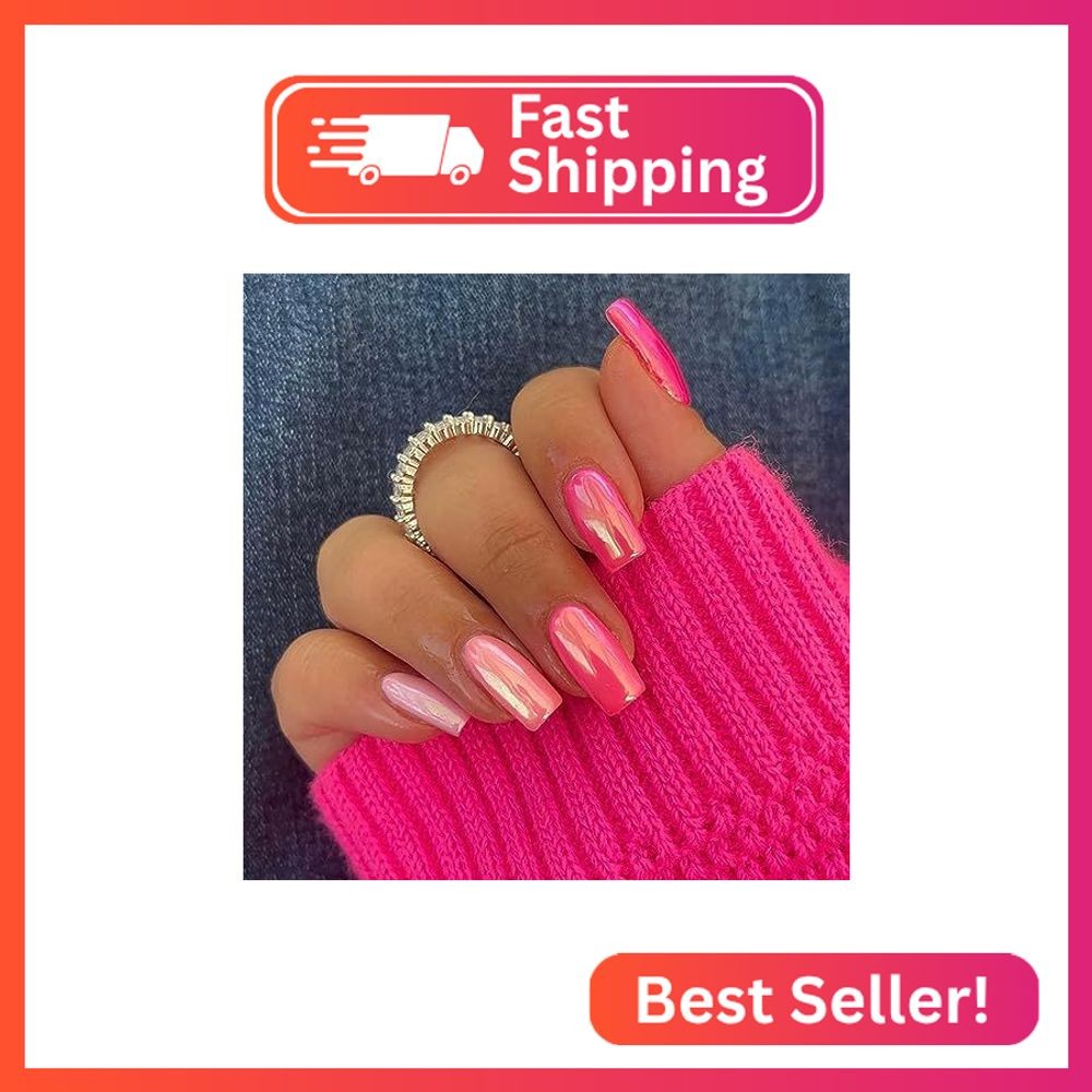 SWEKKE Hot Pink Press on Nails Medium Square Summer Full Cover False Nails with