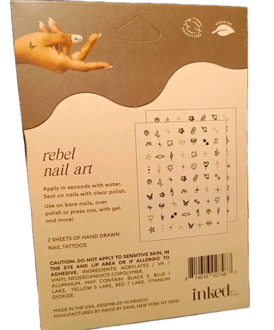 Rebel Nail Gold Metallic Inked By Dani Nail Art Tattoos For Skin & Nails 100 Tat