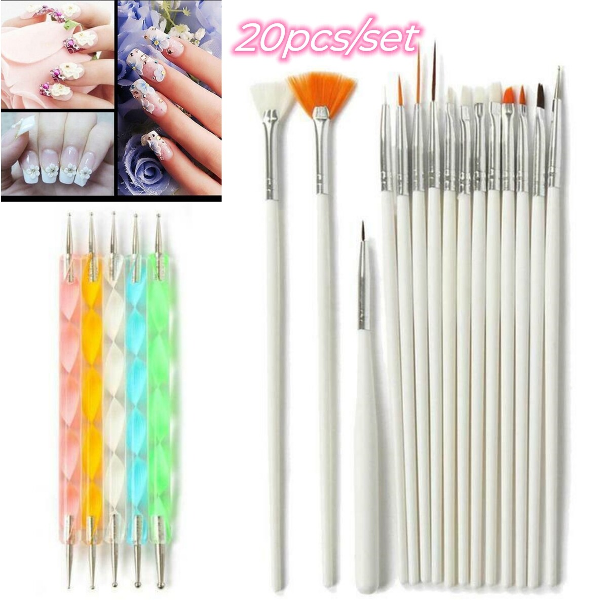 20PCS/Set Nail Art Design Dotting Painting Draw Polish Brush Pen Tools US Ship