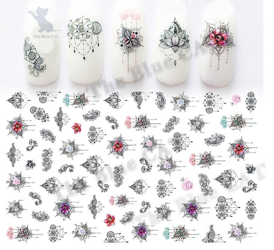 Nail Stickers Self-adhesive Flowers Leaves, Lines, Geometry, Unicorn Nail Art