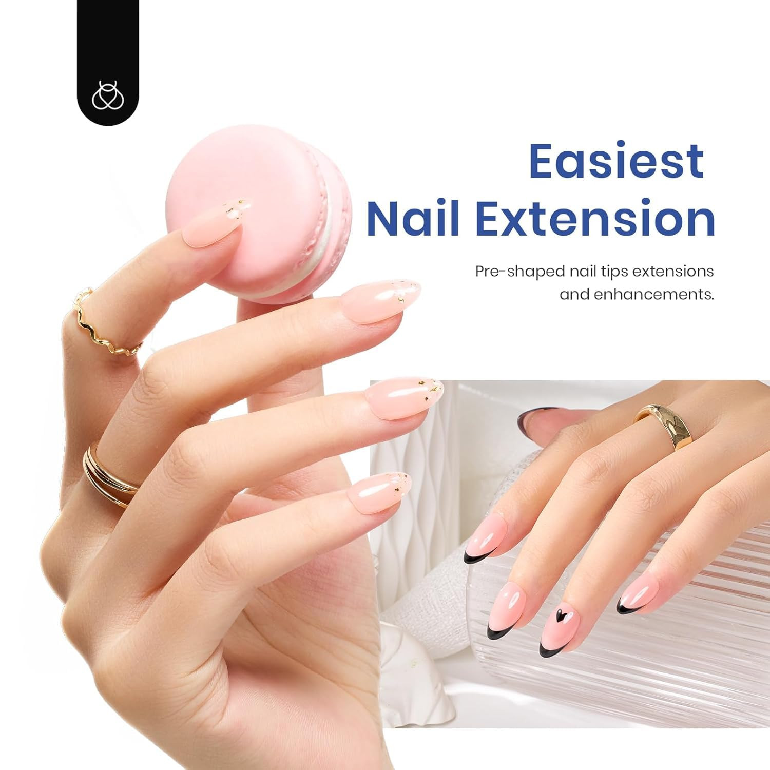 Gel Nail Kit, Short Almond Nail Tips Easy Extension Set 240 Pcs | Pre Shaped Cle