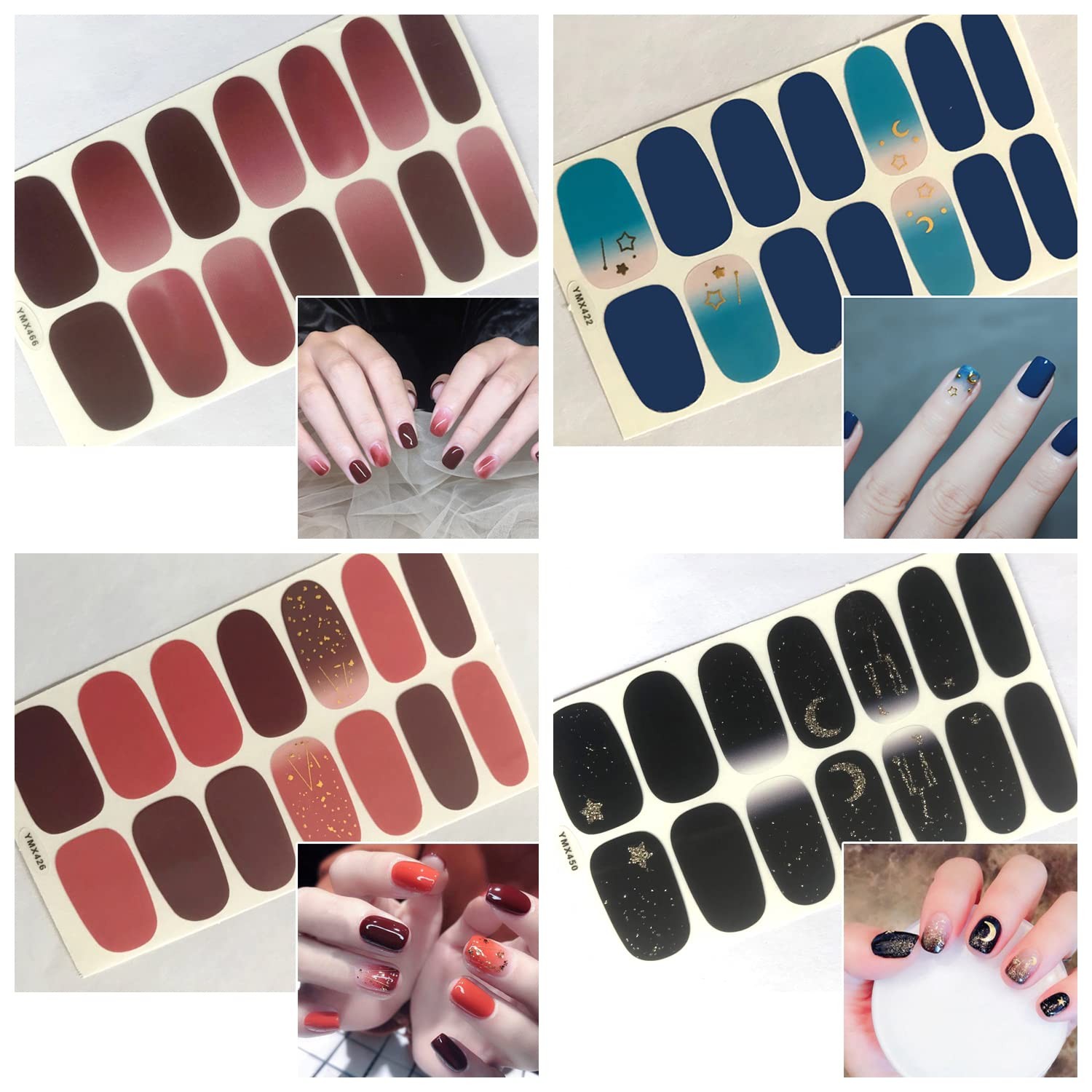 16 Sheets Nail Wraps for Women Gradient Star Moon Nail Polish Strips Gel Nail…