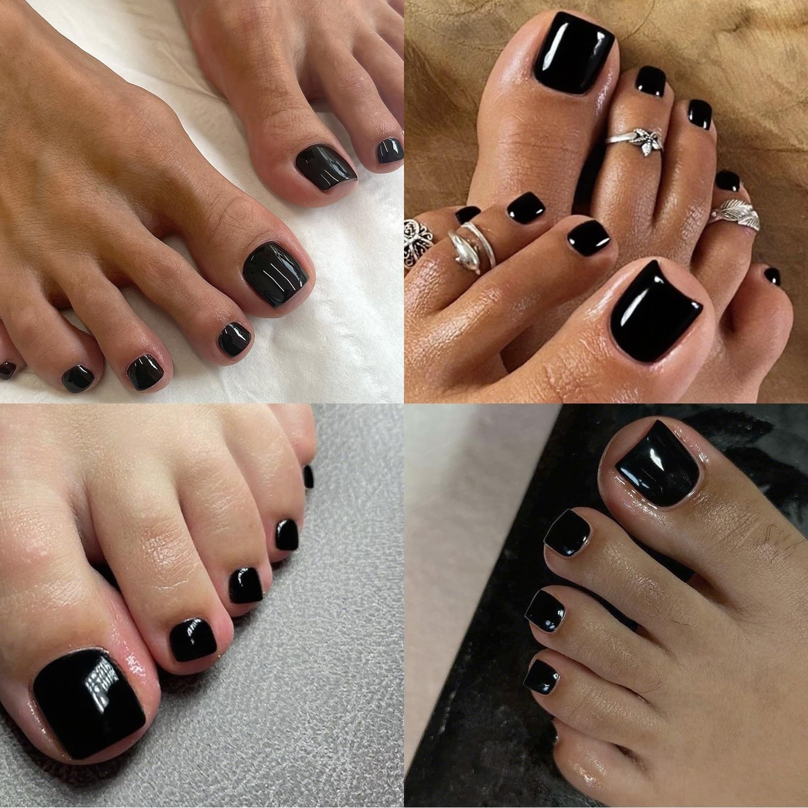Lifextol 120PC Black Press on Toenails for Women Fake Toe nail