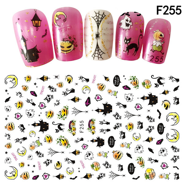Nail Art Halloween Stickers Water Decals Snakes Goth Skull Pumpkin Scary Bats
