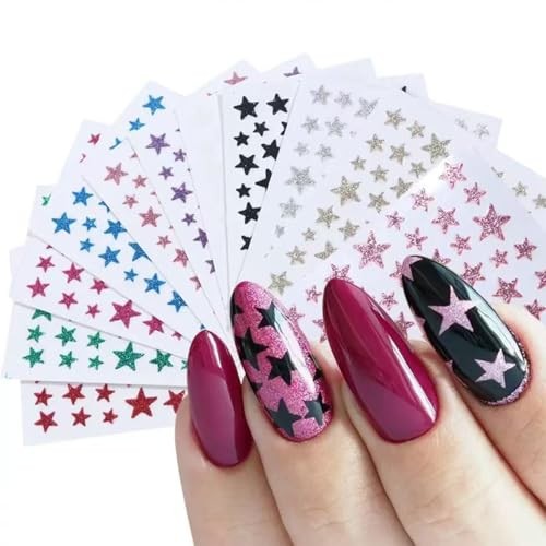 10 Sheets Star Nail Art Stickers 3D Self Adhesive Shinny Glitter Star Style-7