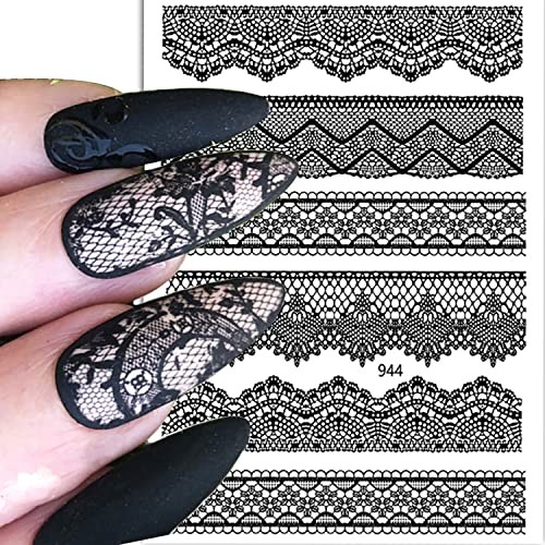 Black Lace 3D Nail Art Sticker Decal – Dots Flower Self-adhesive Design for