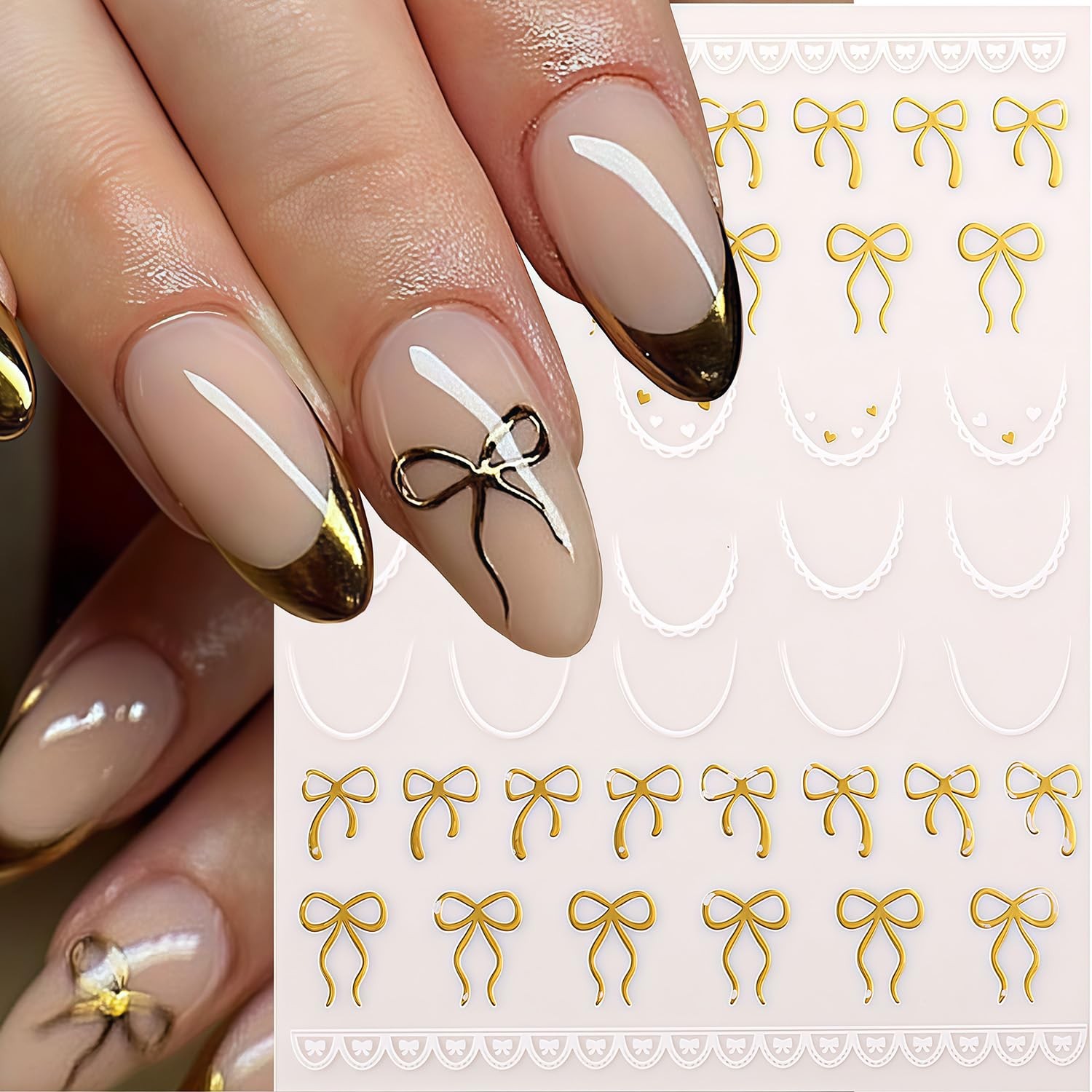 Bow Nail Decals for Nail Art 3D French Tip Nail Stickers Self-Adhesive Decor