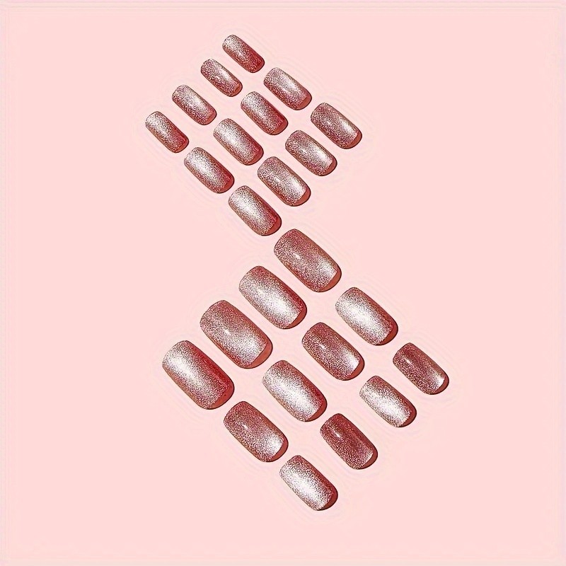 48Pcs-Mauve Shimmer Cat Eye Press on Nails Glossy Short Square Nail Art Set