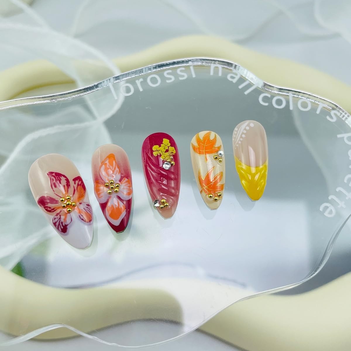 24Pcs Fall Press on Nails Medium Almond Fake Nails Fall Floral & Leaf Style-6